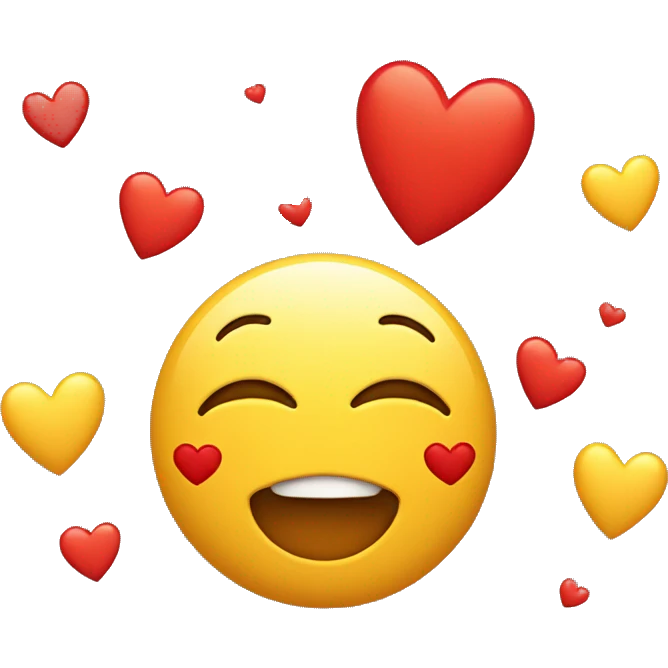 Regular yellow Emoji in love looking , blushing and red little hearts on the air emoji