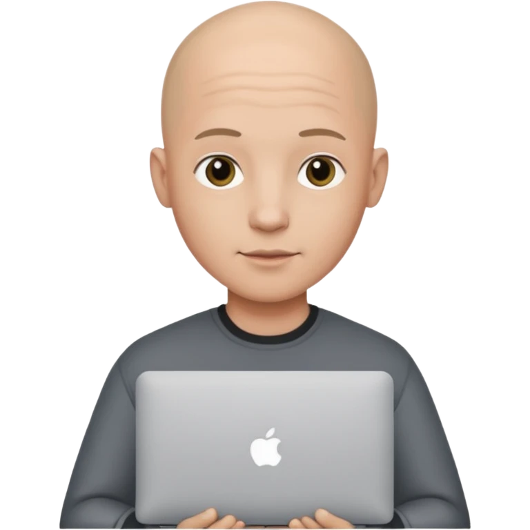 bald young guy with macbook  no wringle on face emoji