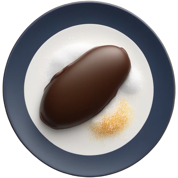 chocolate quenelle on plate with salt flakes sprinkled on top emoji