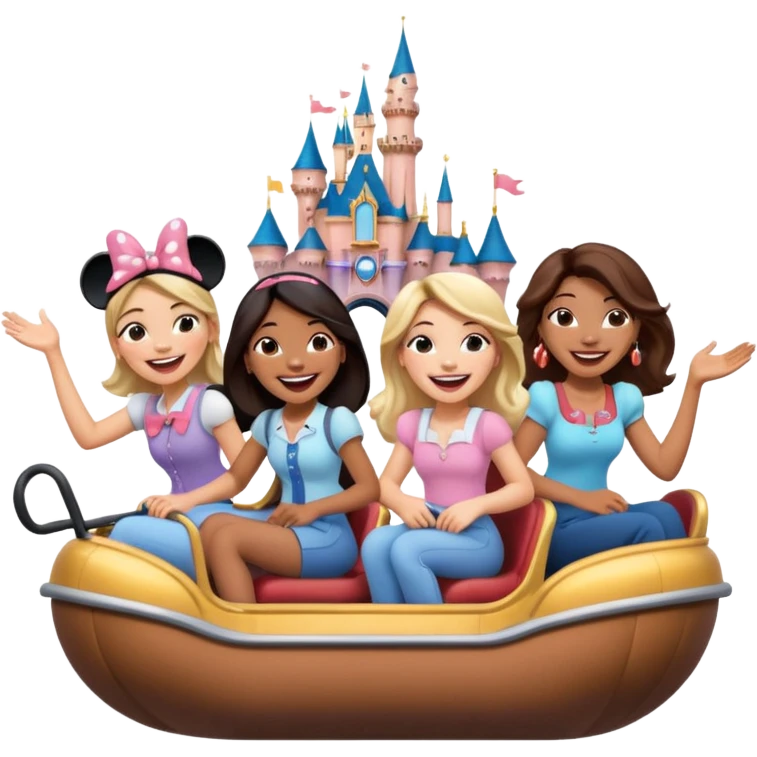 quatro chicas montadas en una atraccion de Disney paris emoji