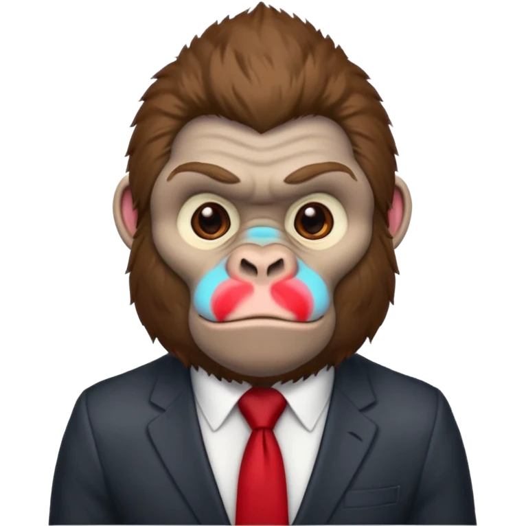 Brown haired cartoon gorilla with tufted fur on head, with light skin tone and a red tie emoji