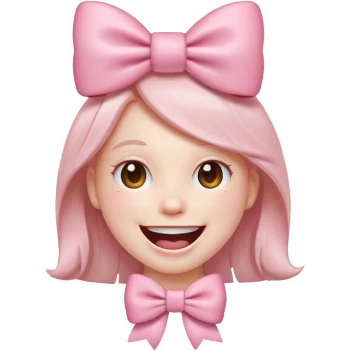 laughing emoji with a very pretty pale pale pink bow emoji
