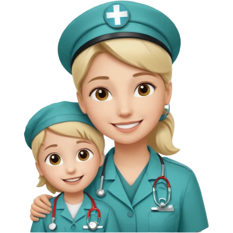A young medic (woman) attending to a child at the local hospital emoji