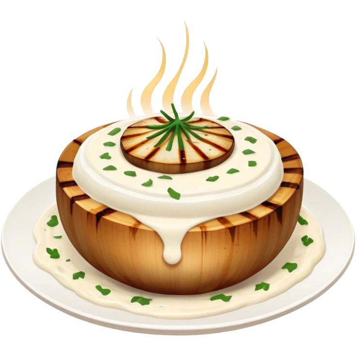 Varenyky with grilled onions on the top and white souse  emoji