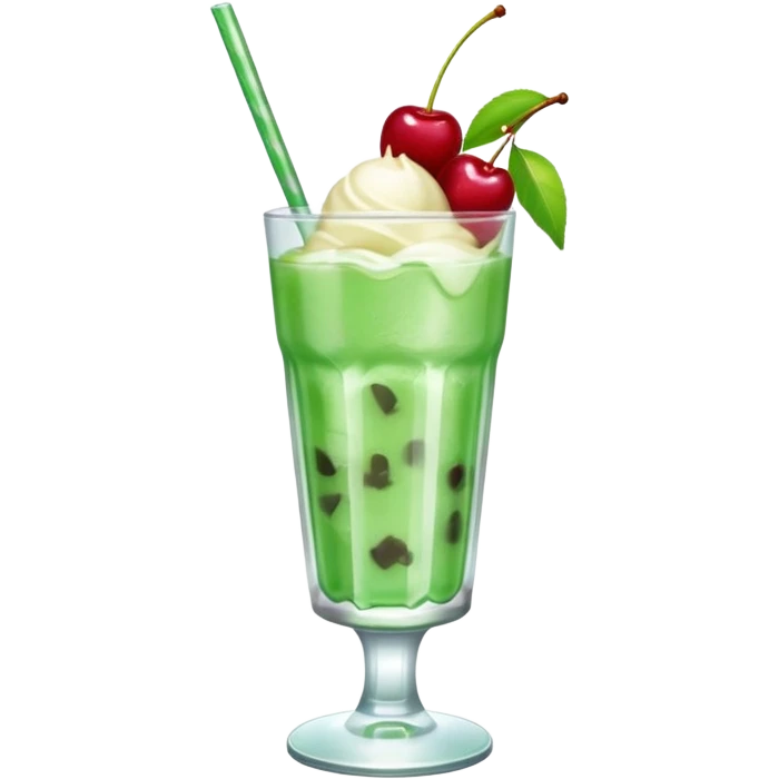 ice cream light green soda on a glass with ice cherry on top emoji