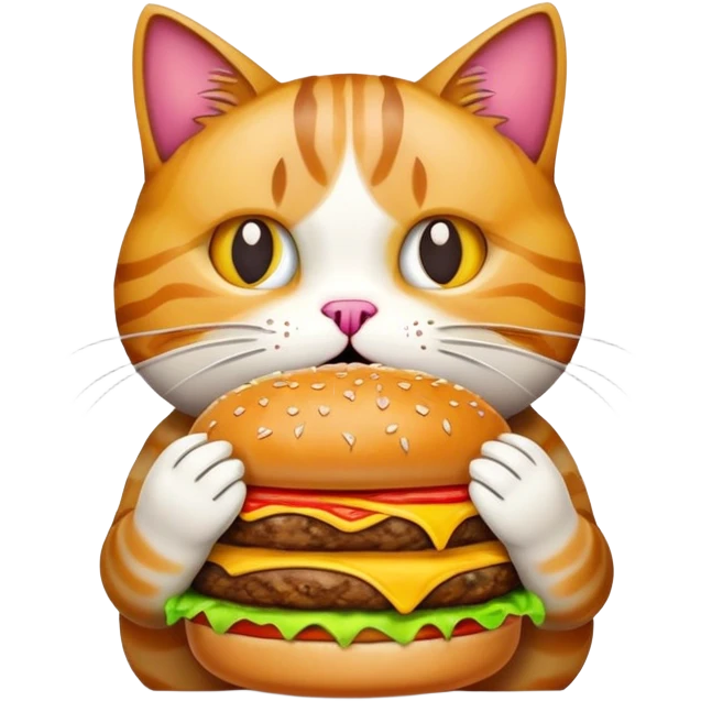A cat throwing rainbow vomit with a hamburger in his hand emoji