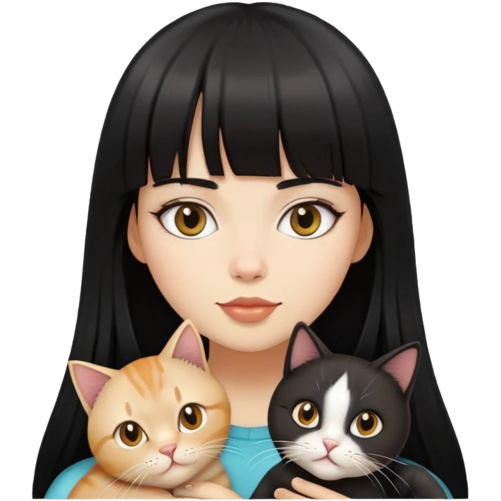 girl with long black  straight bangs hair and light grey-shared two cats emoji