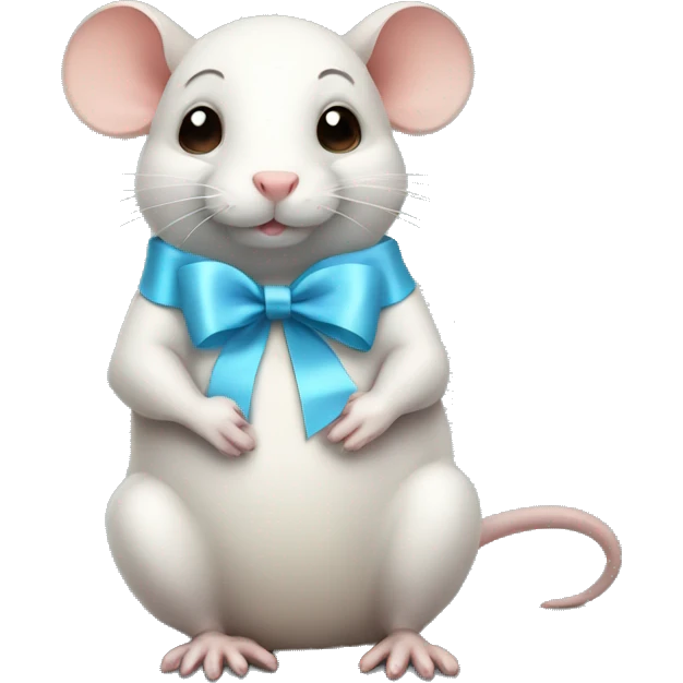 sitting full body fat rat with light blue ribbon bow emoji