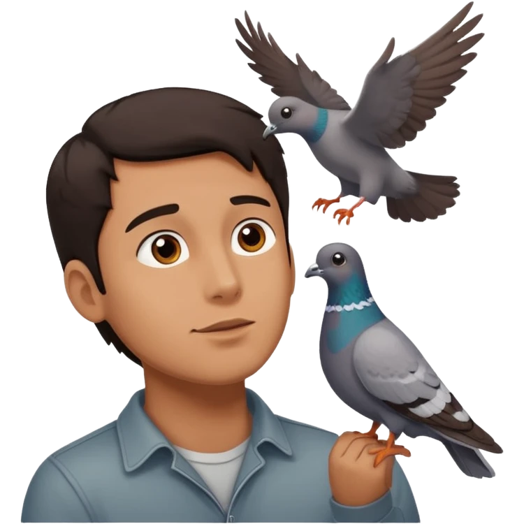 man open arms looking at a flying pigeon emoji