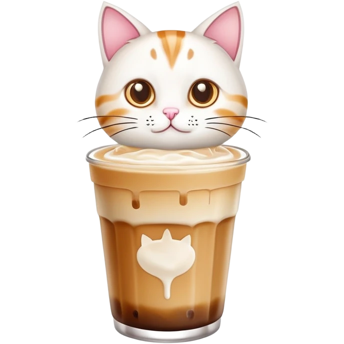 it is a ice latte with a cute cat on the top of the latte. The cat is not a real cat, it is a cartoon cat like a jelly and with 2 little sesame eyes. emoji