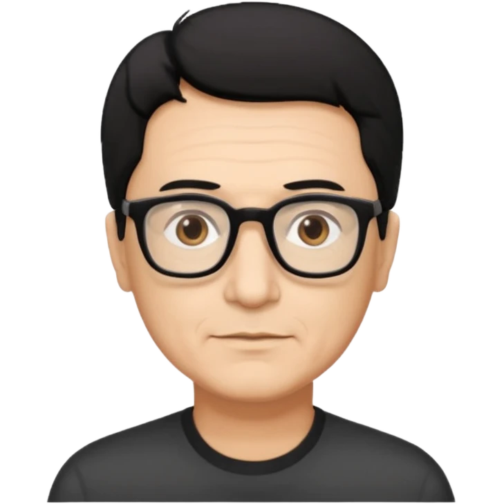man 60 short black hair, brown eyes small black rectangle glasses  emoji