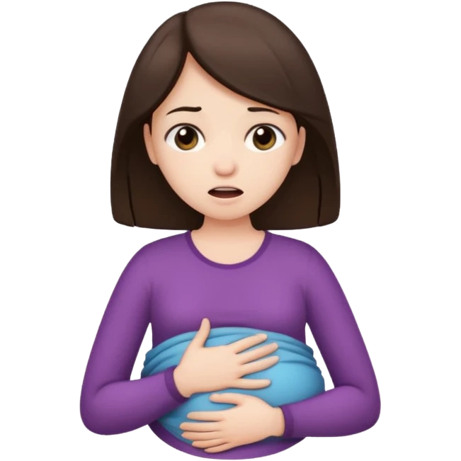  a brunette girl suffering from menstrual cramps emoji