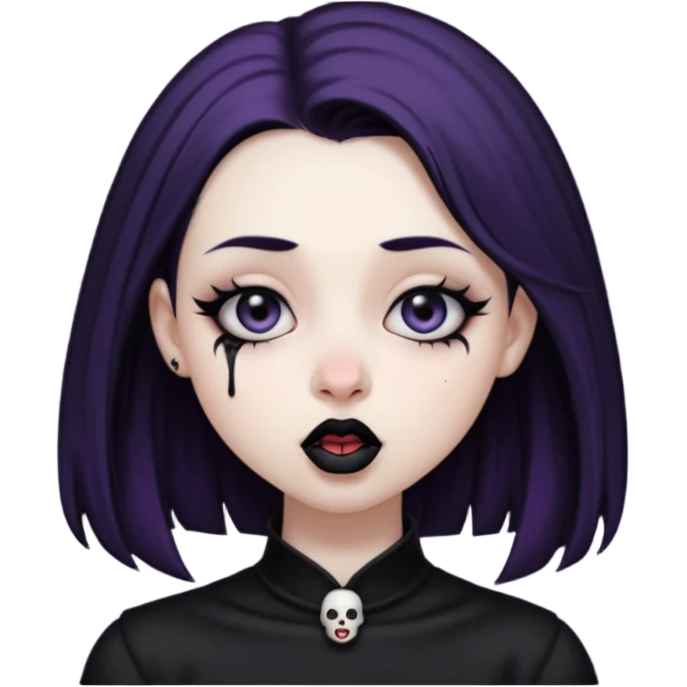 Goth girl with her eyes rolled up and towards her nose and her tongue sticking out doing uwu face emoji