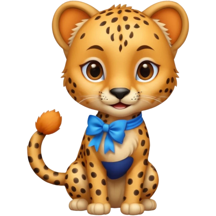 cute smiling cheetah with blue bow standing  emoji