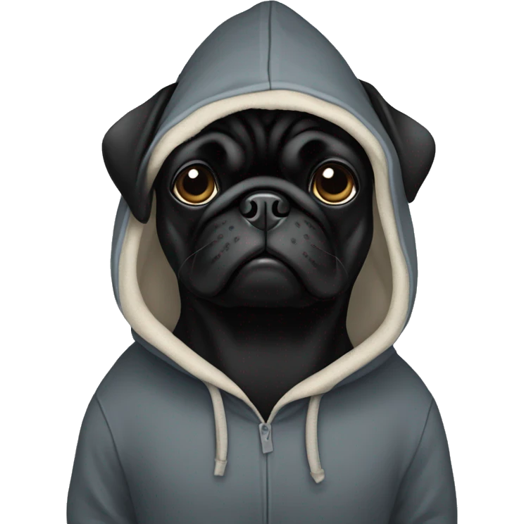 black pug wearing hoodie emoji