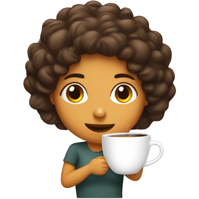 Chica de pelo rizo morena con café en la mano emoji