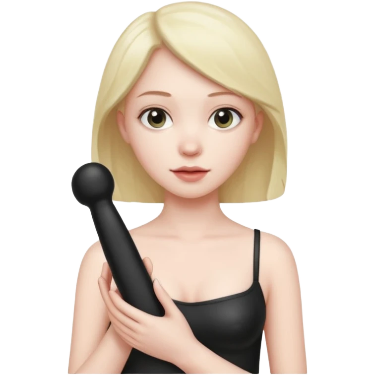 Голая с небольшими сиськами держит резиновый член в руках emoji