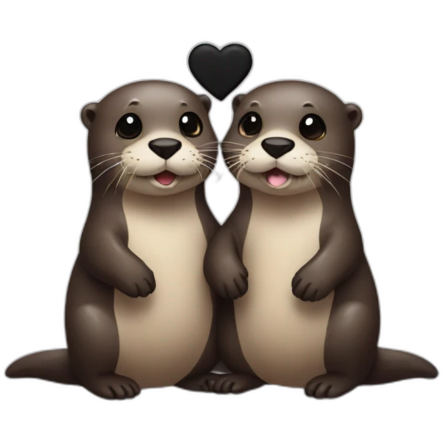 Two otters in love with a black heart emoji