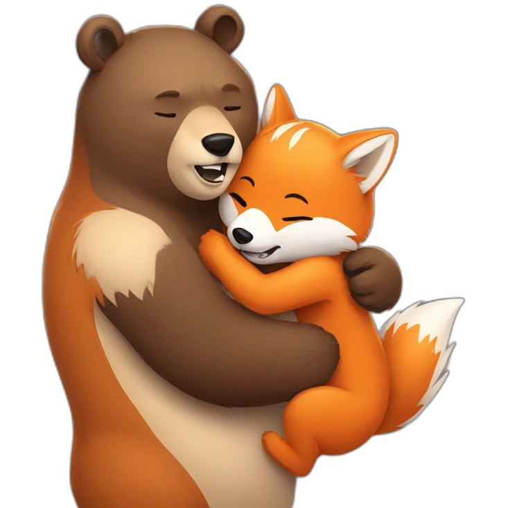 Bear hugs a fox emoji