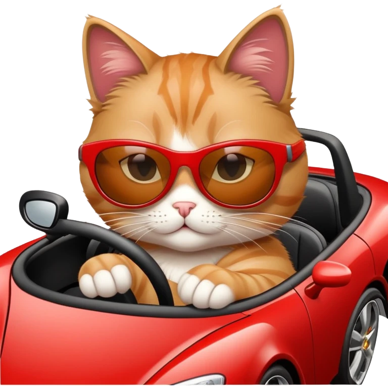 Cat with sunglasses driving a fast car emoji