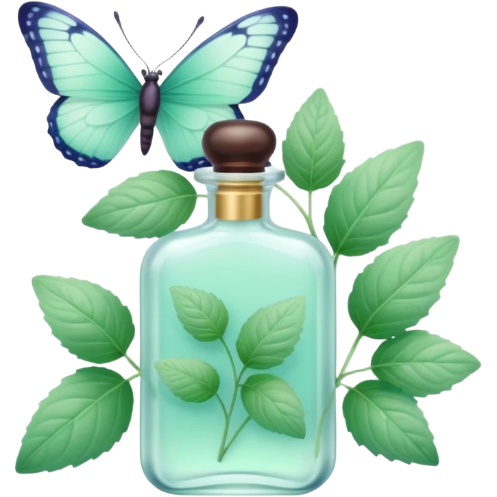 Minty perfume with mint plants, and butterfly, pastel aesthetic, pastelcore emoji