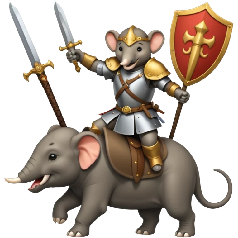ELEPHENT KNIGHT WITH SHIELD AND SWORD RIDE ON THE RAT emoji