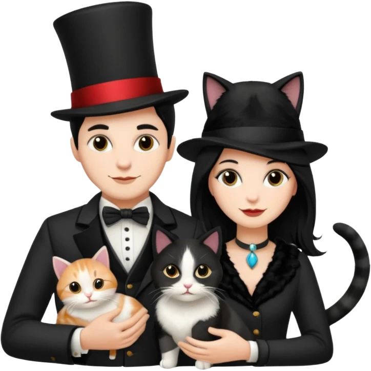 magician couple and their pet cat emoji