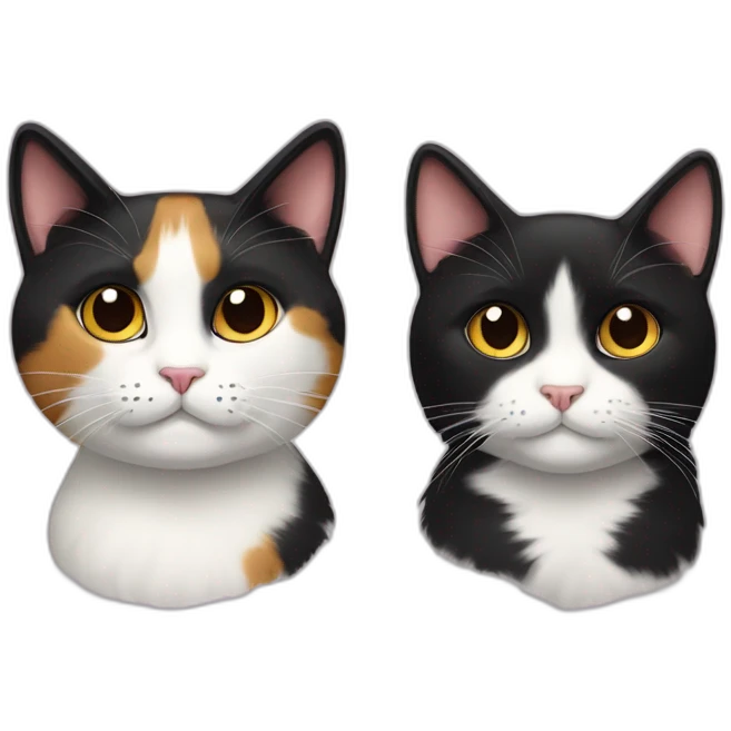 One calico & one Tuxedo cat side by side emoji