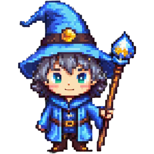 cute chibi male wizard with hat and wand emoji