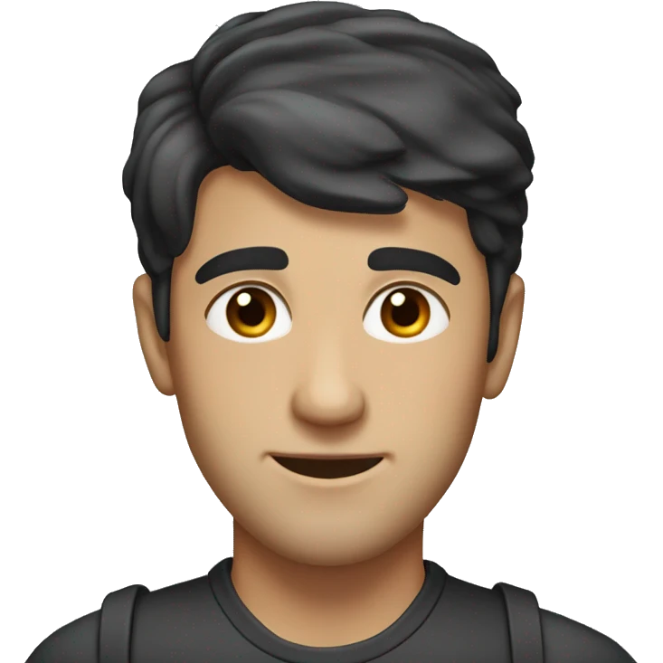 young dark-haired man with a toupee, brown eyes, short beard emoji