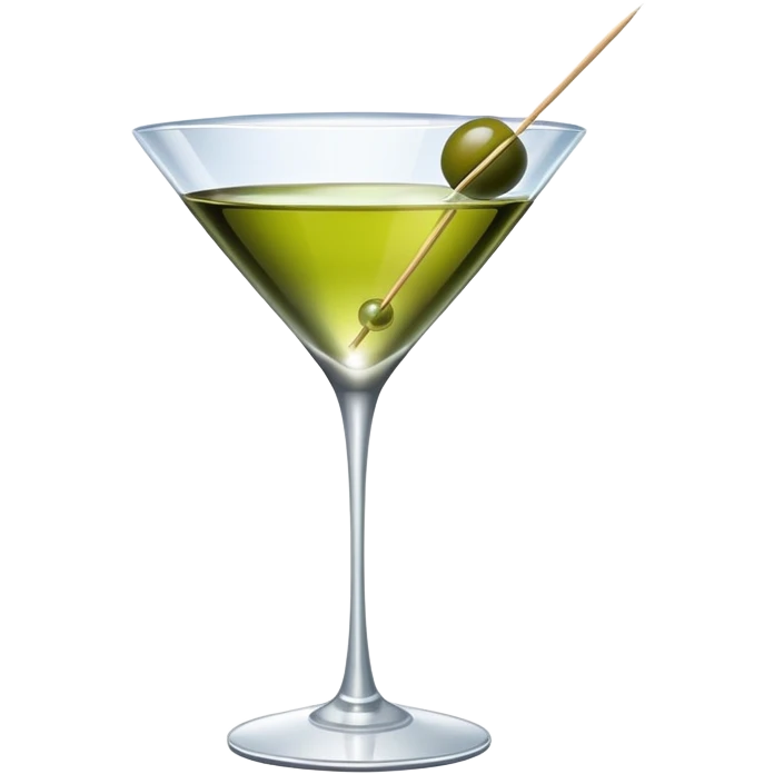 martini glass with clear liquid and an olive at the bottom skewered by a toothpick emoji