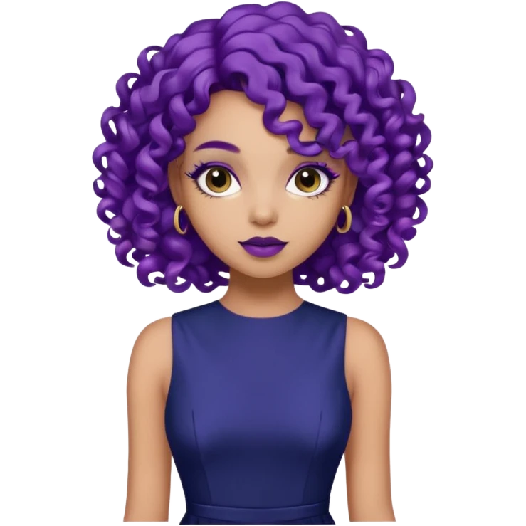 Fashion Model with Purple Curls, navy dress emoji