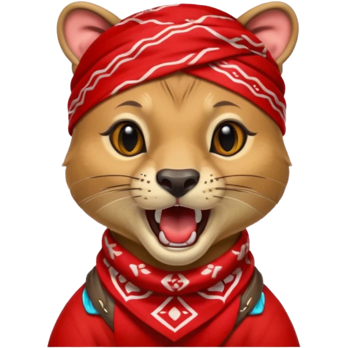 
Fossa animal in a red bandana dressed as a rock singer winksFossa animal with a red bandana on its head screams emoji