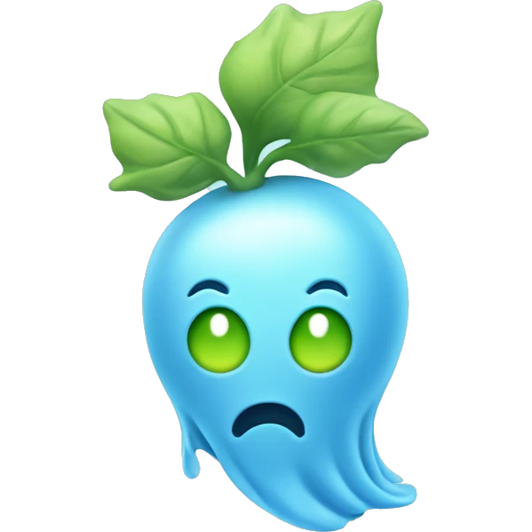 light blue ghost with sprout on top of it’s head  emoji