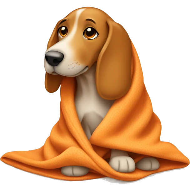 Tan/orange hound Dog wrapped in a cozy blanket  emoji