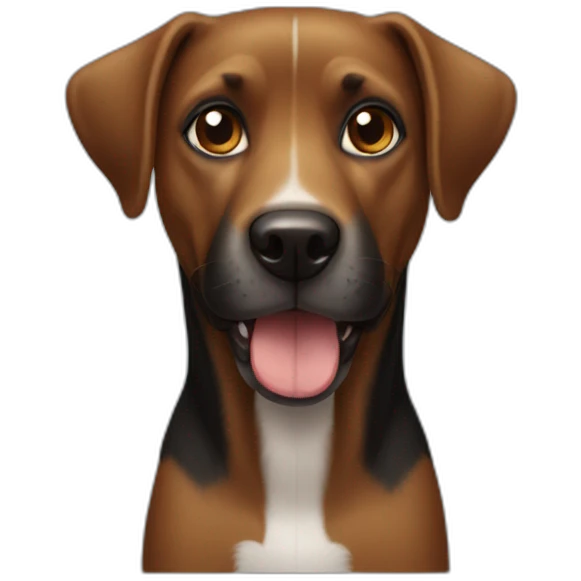Black and brown dog with a prominent snaggletooth on the left side emoji
