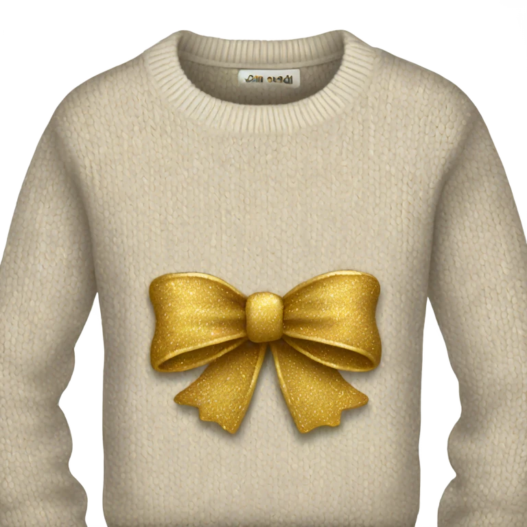 Knit sweater with golden bow glittery design emoji