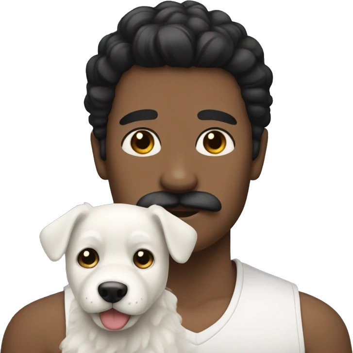 Black haired man with a mustache and a white puppy emoji