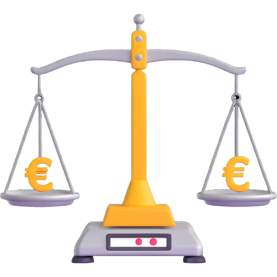 balance scale with Euro symbol on plates against safe with large wheel background emoji