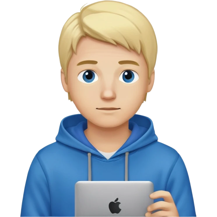 Blond man with blue hoodie coding  emoji