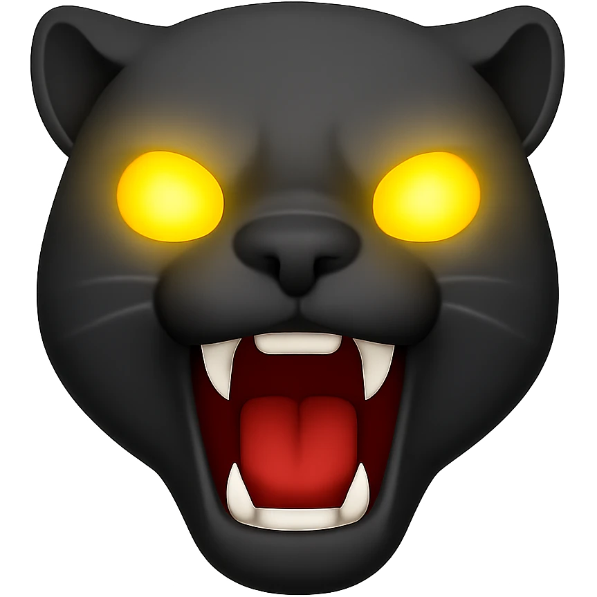 Create an image of a black panther roaring with glowing eyes in an emoji style. Keep the background transparent as requested. The style should resemble emoji aesthetics with clear, concise features and glowing eyes effect. emoji