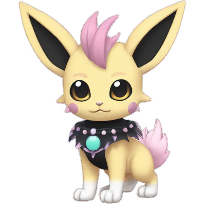 Dark Black Punk Kawaii Eeveelution-Cute-Pokémon-fusion with a cute pastel collar full body emoji
