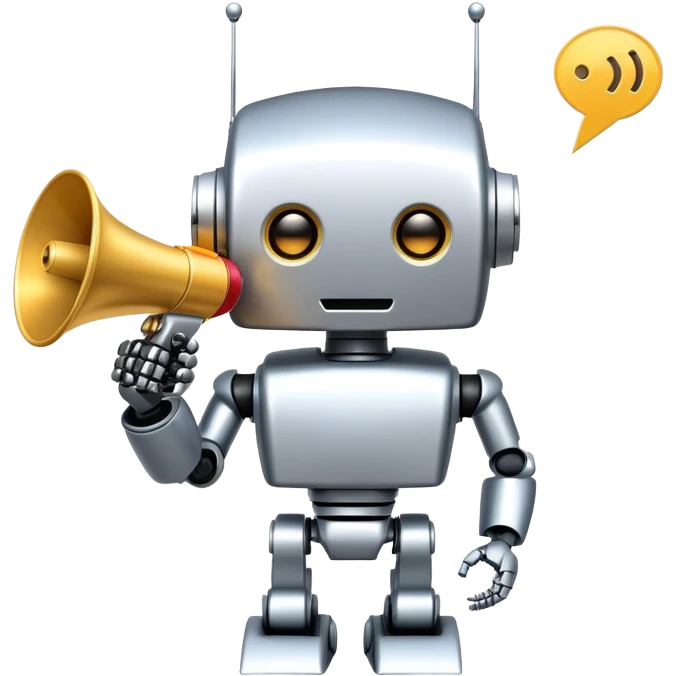 Robot with megaphone representing AI speaking freely emoji