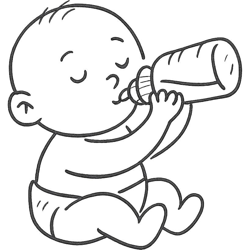 hand-drawn outlined baby drinking from a bottle icon emoji