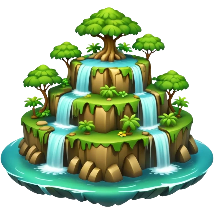 a 2d smooth not too dertailed cartoon floating island emoji with waterffalls of the sides emoji