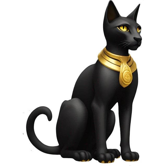 Black godly overpowered ethereal majestic Egyptian Cat. Golden Anubis-Rings and yellow ring-markings. Full body emoji