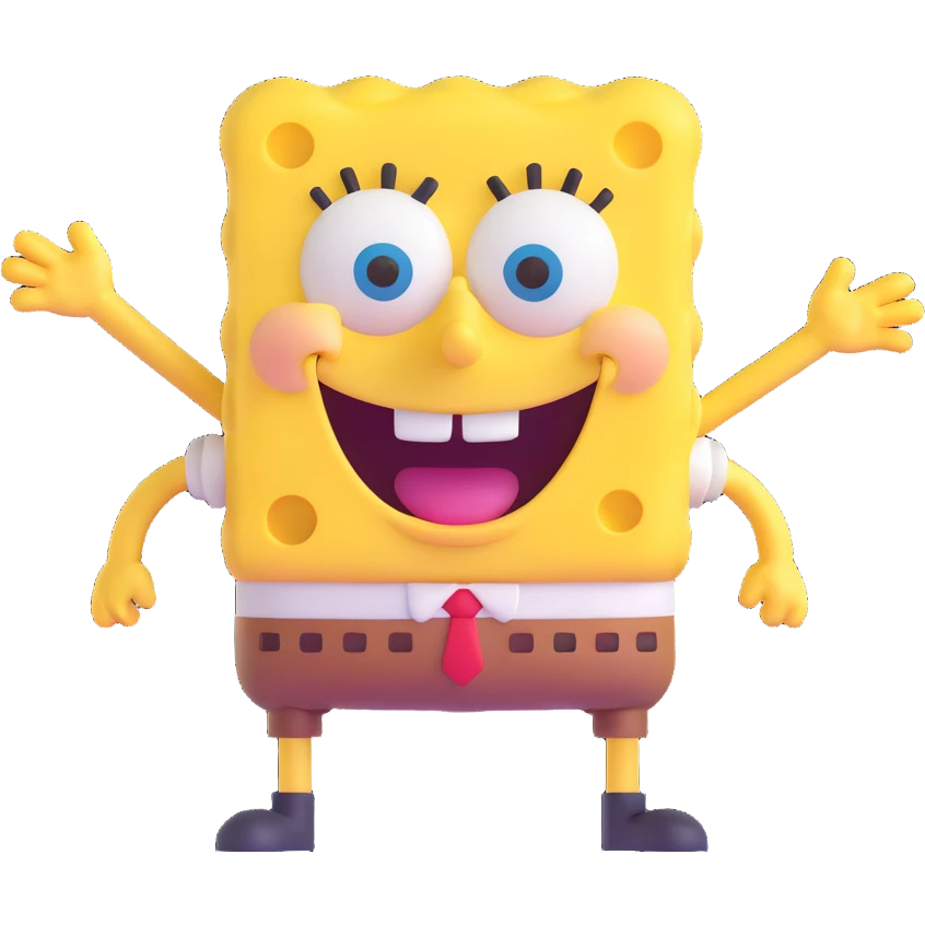 SpongeBob SquarePants, 3D emoji style, rounded features, playful look, big smile emoji