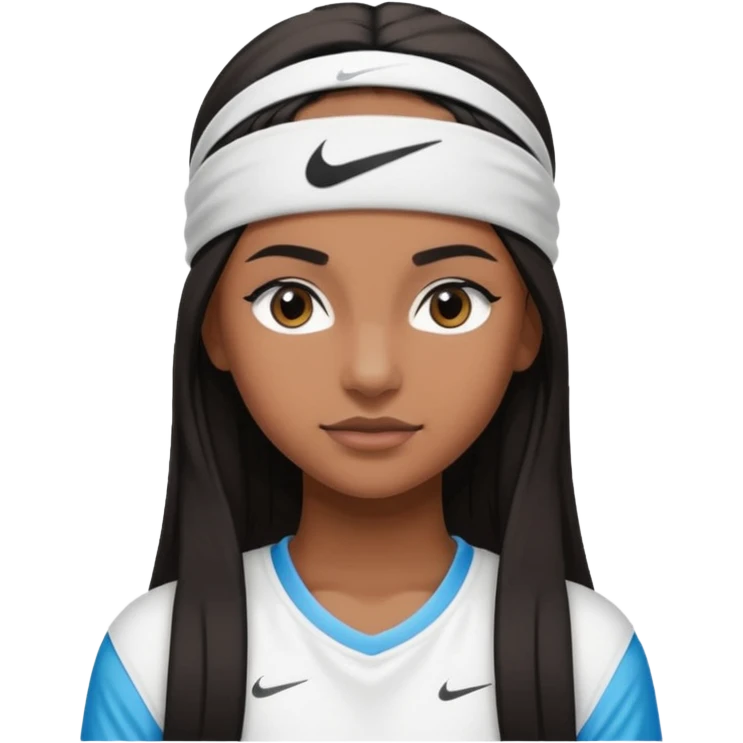Faça uma menina parda de cabelo liso com uma faixa de cabelo da Nike e uma roupa da Nike branca emoji