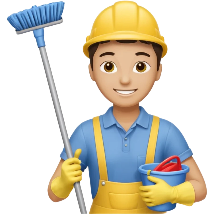 Custodian with yellow rubber gloves, mop emoji