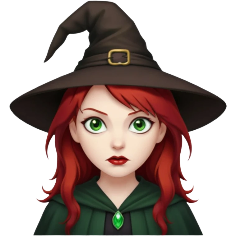 Dark blood Red haired witch. Green eyes annoyed. Sexy attitude. emoji